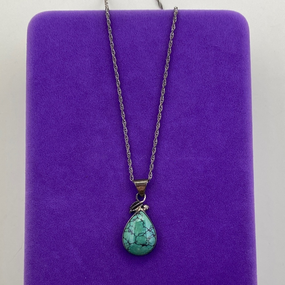 💛 Vintage Sterling Silver Turquoise Teardrop Necklace | Southwestern Boho